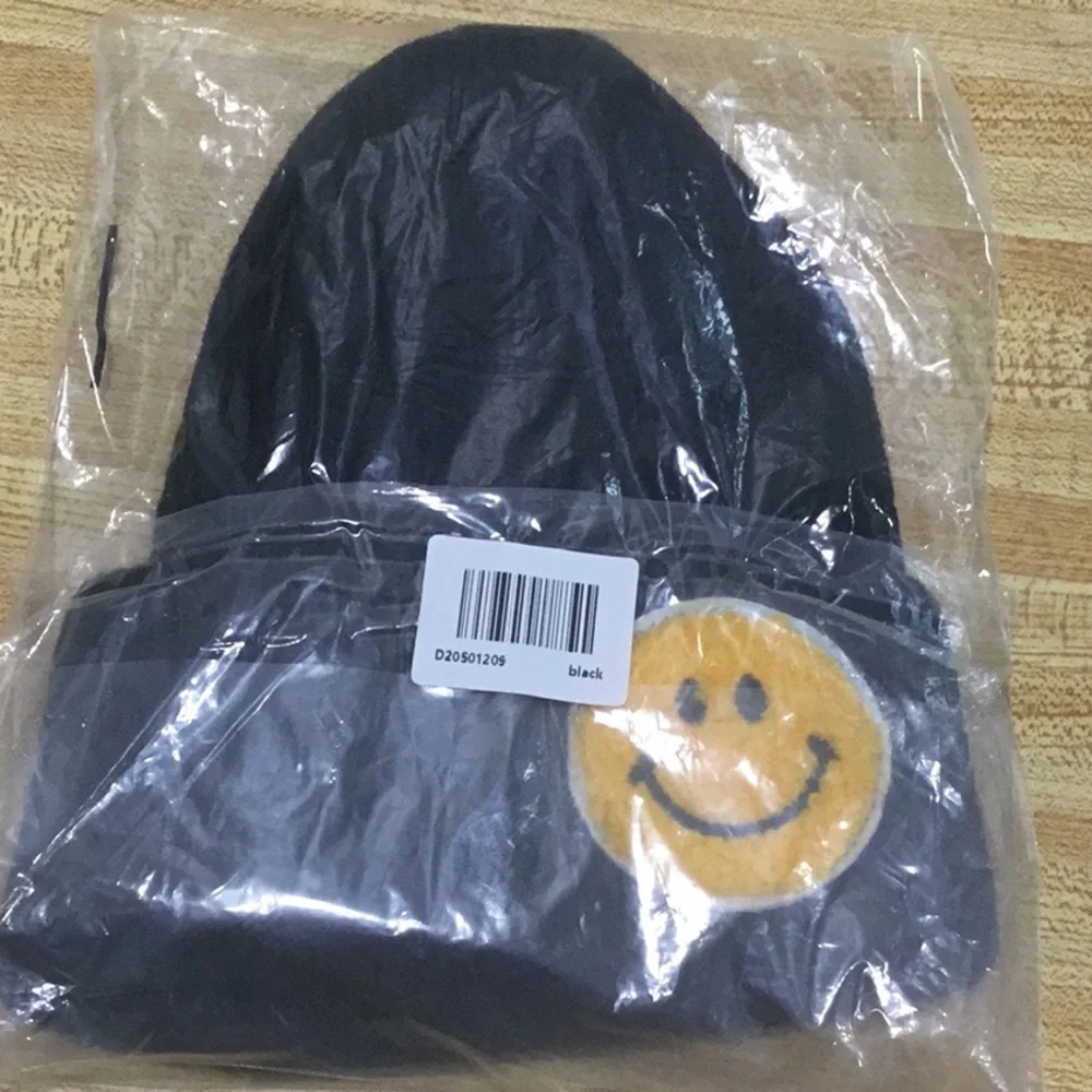 NWT Happy Face Black Beanie